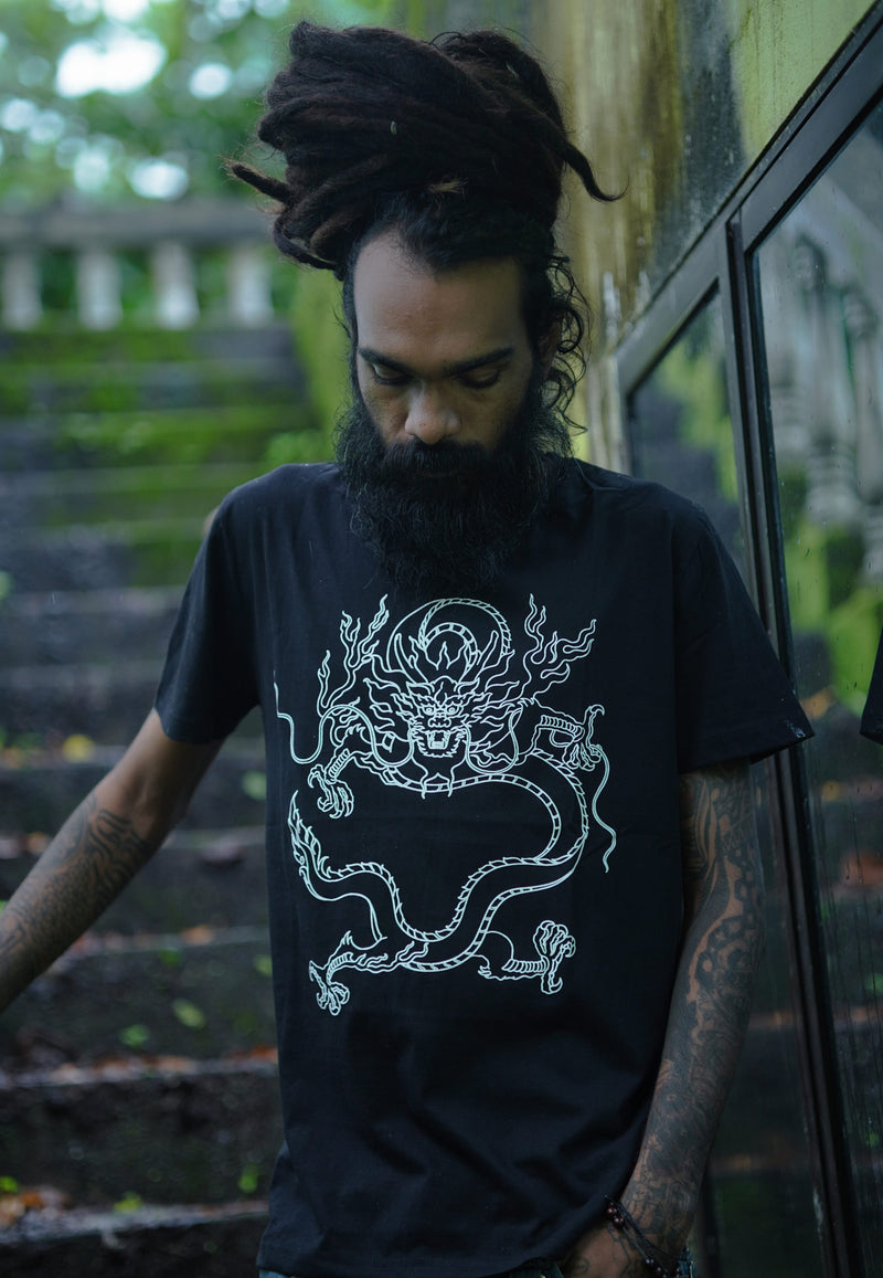 GRIFFIN ROOTS | Men's Black Graphic T-shirt | Chinese Dragon Art UV Print Tees
