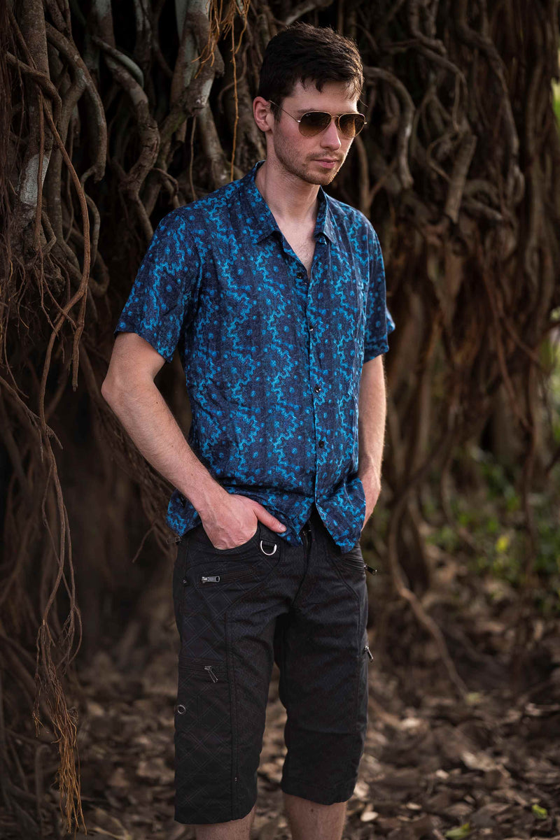 short sleeve printed bamboo shirt with sacred geometry design