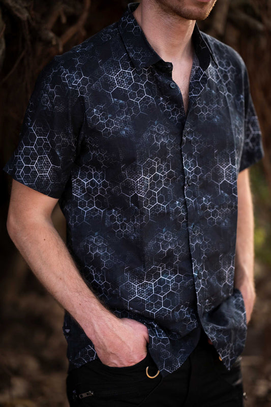 JOURNEY INTO MY MIND - Bamboo Modal Men's Partywear Short Sleeve Printed Shirts