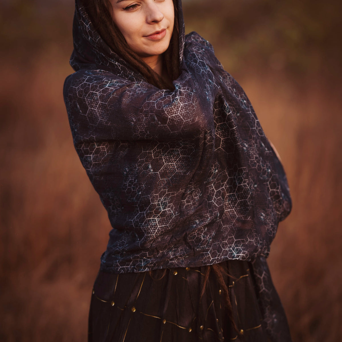 Lightweight Journey Into My Mind bamboo scarf featuring geometric artwork