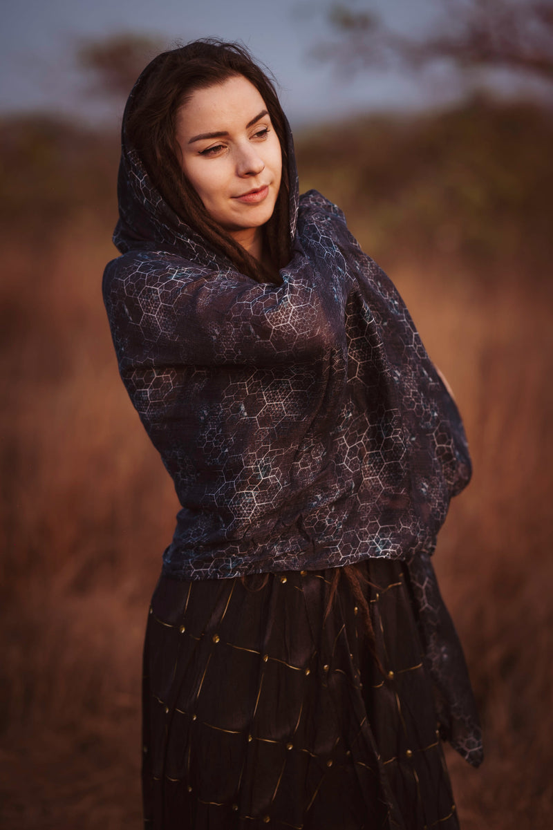 Lightweight Journey Into My Mind bamboo scarf featuring geometric artwork