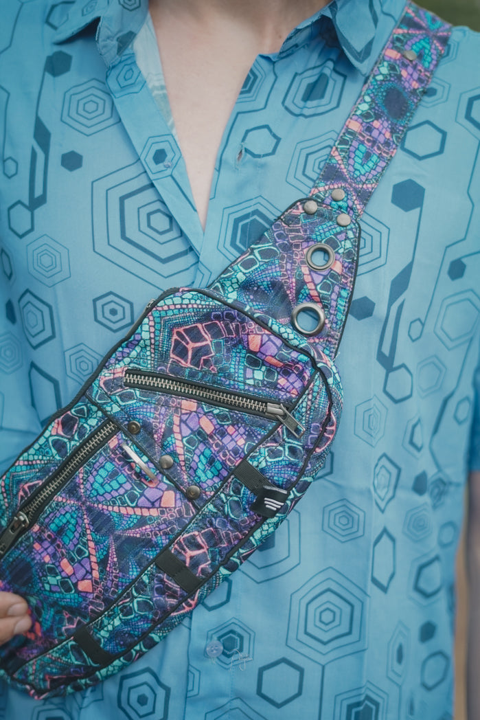 kaleidoscope fractal crossbody bag psychedelic festival sling bag