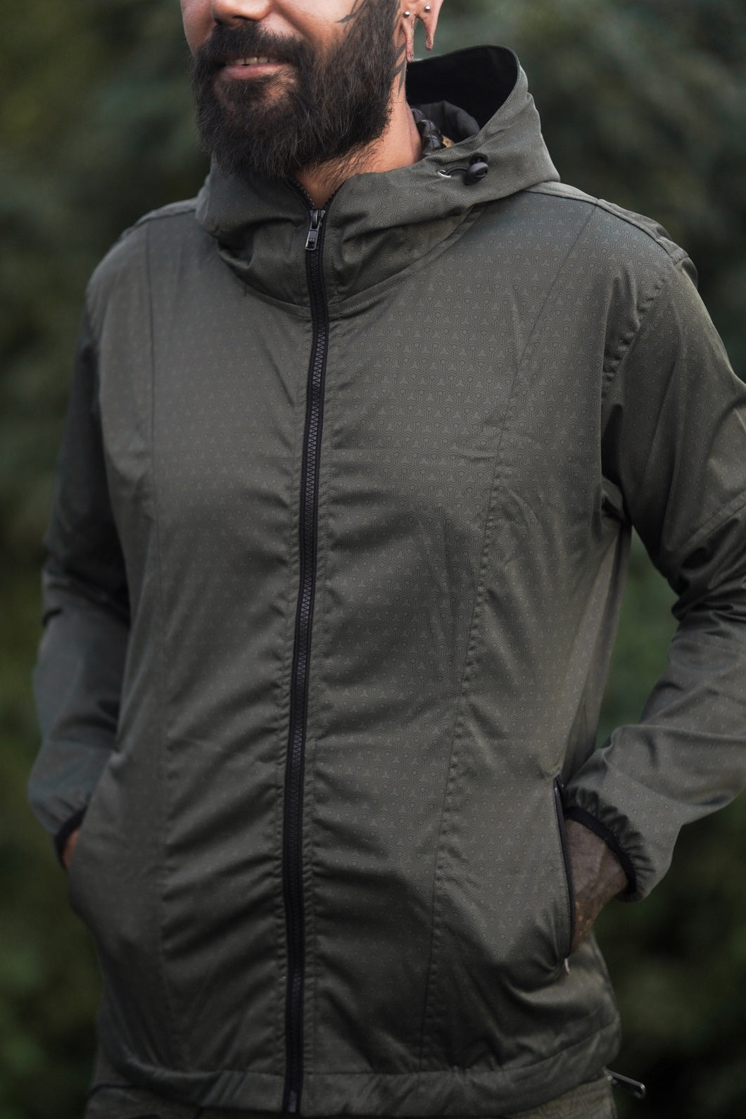 khaki windbreaker jacket front zipper detail