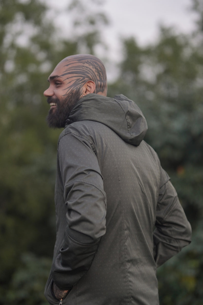 khaki lightweight windbreaker jacket rear angle