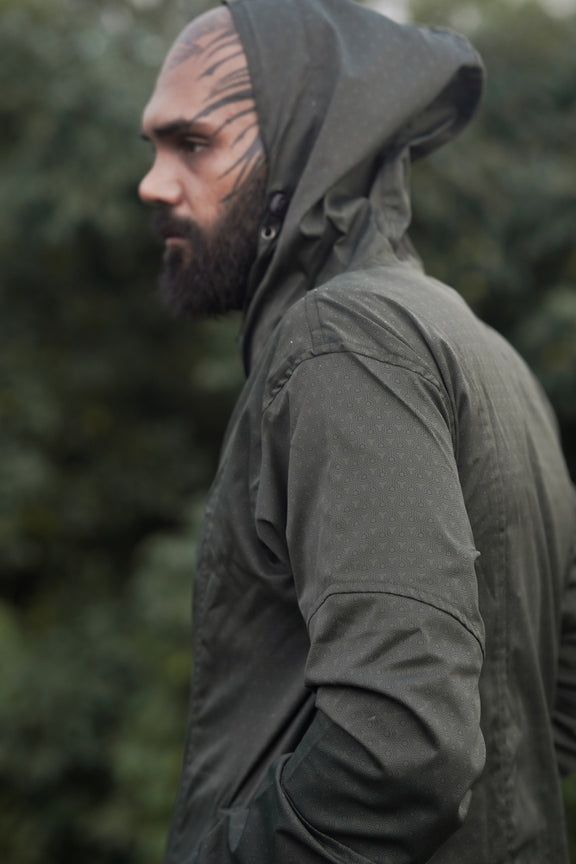 olive green unisex windbreaker jacket side profile