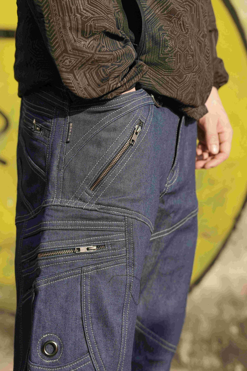 LA - 3/4 Shorts Denim Blue Men's Punk Cargo Shorts