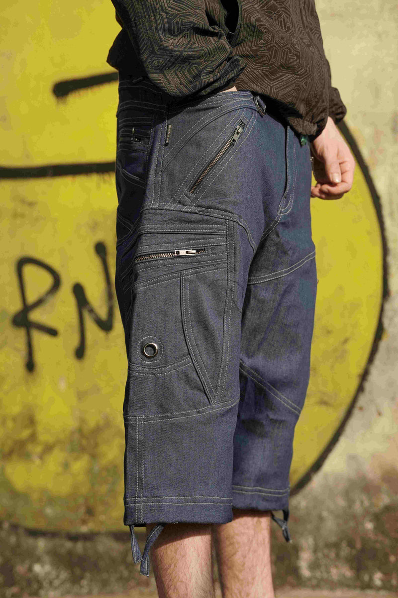 LA - 3/4 Shorts Denim Blue Men's Punk Cargo Shorts