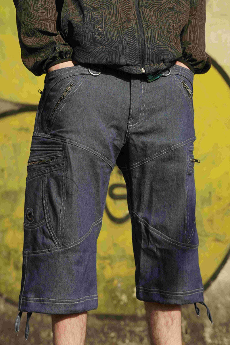 LA - 3/4 Shorts Denim Blue Men's Punk Cargo Shorts