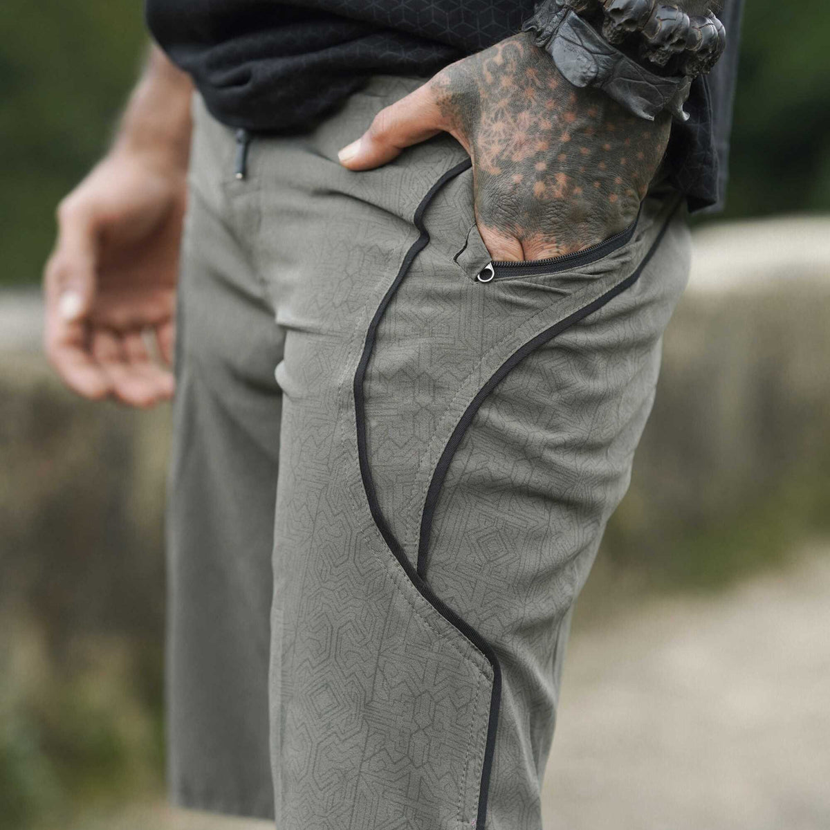 MAGMA CODEX - Artwear Men's Board Shorts | Khaki Cyberpunk Pattern Shorts