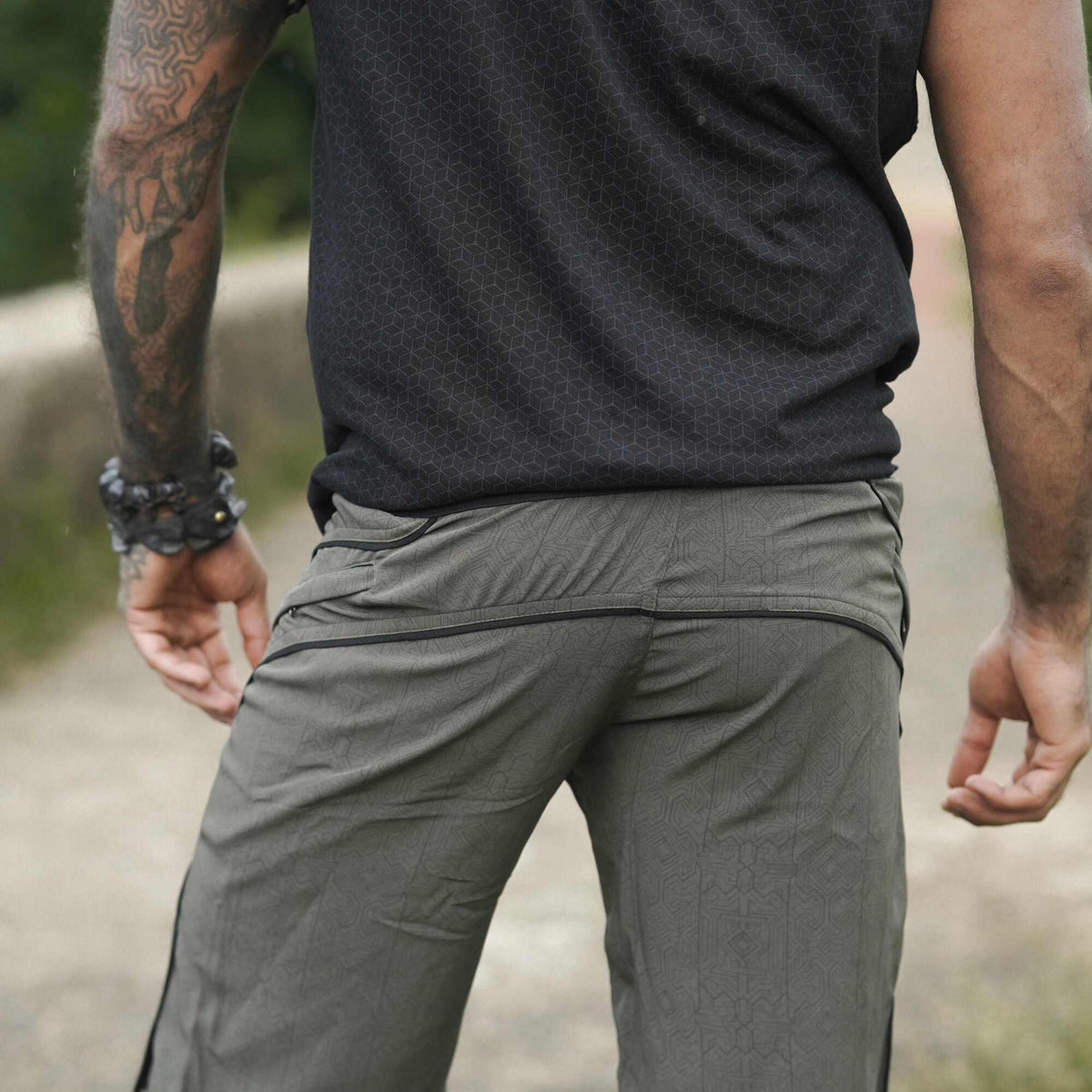 MAGMA CODEX - Artwear Men's Board Shorts | Khaki Cyberpunk Pattern Shorts