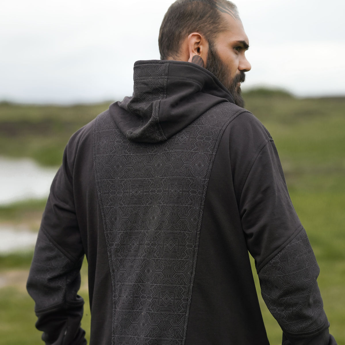 MAGMA CODEX Edition | Cotton Fleece Black Hoodies for Men Cyberpunk Pattern