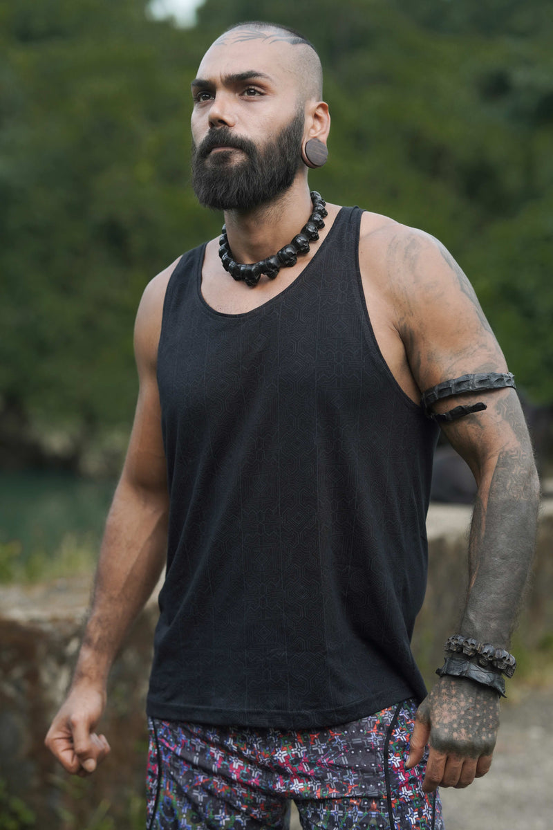 MAGMA CODEX| Black Men's Psychedelic Tank T-shirts