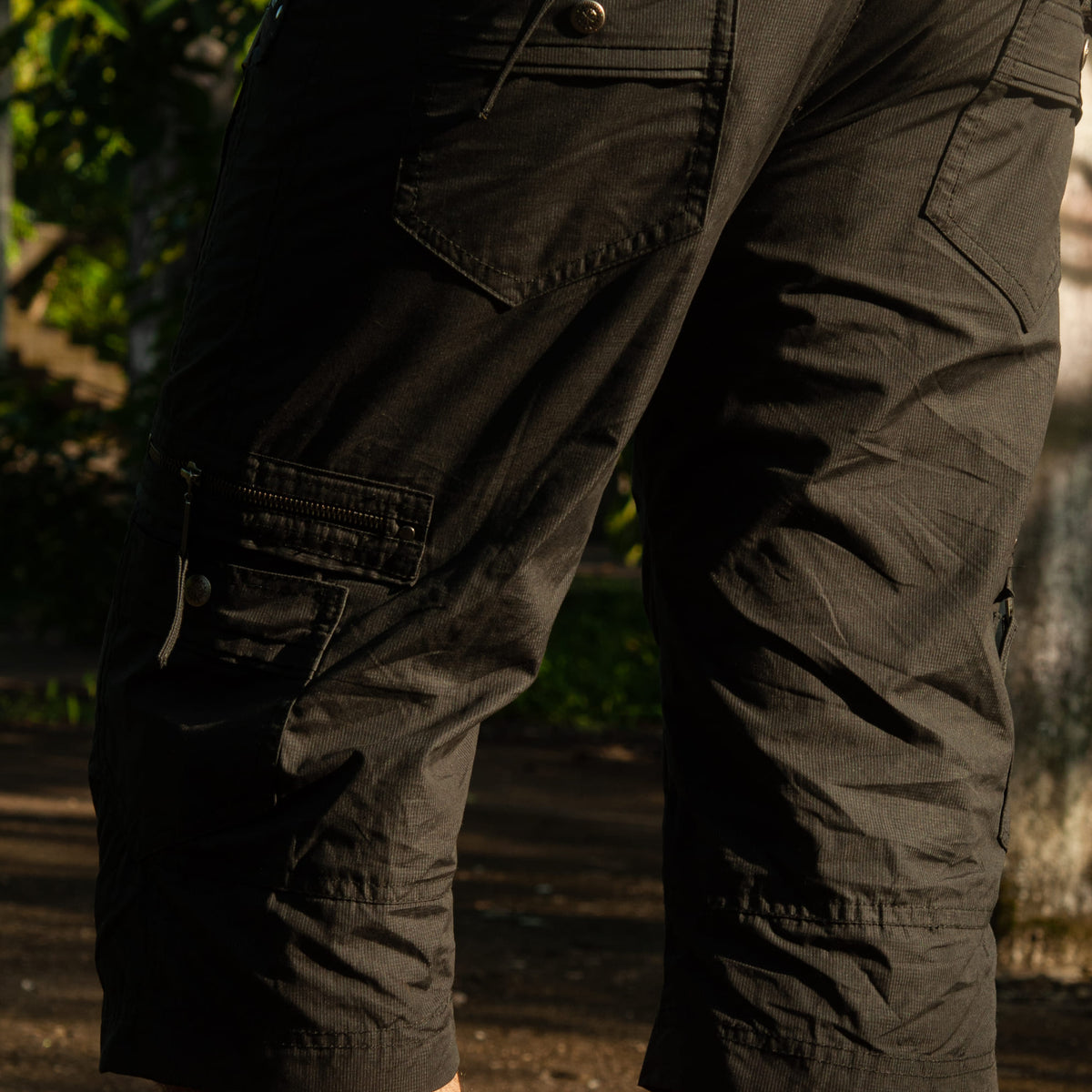 MANAGA | Men's Cargo Shorts | Black Distressed Cargos Mini Checks