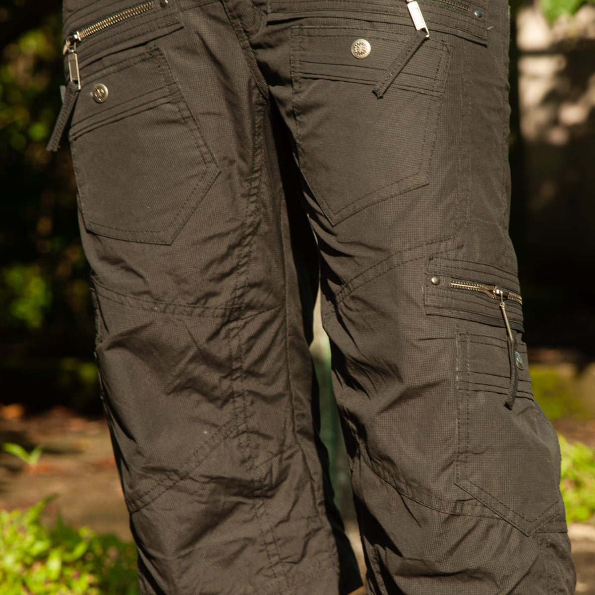 MANAGA | Men's Cargo Shorts | Black Distressed Cargos Mini Checks