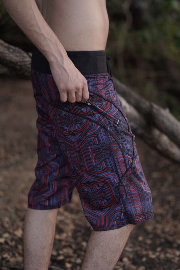 mens swim shorts zipper pocket detail geometric print