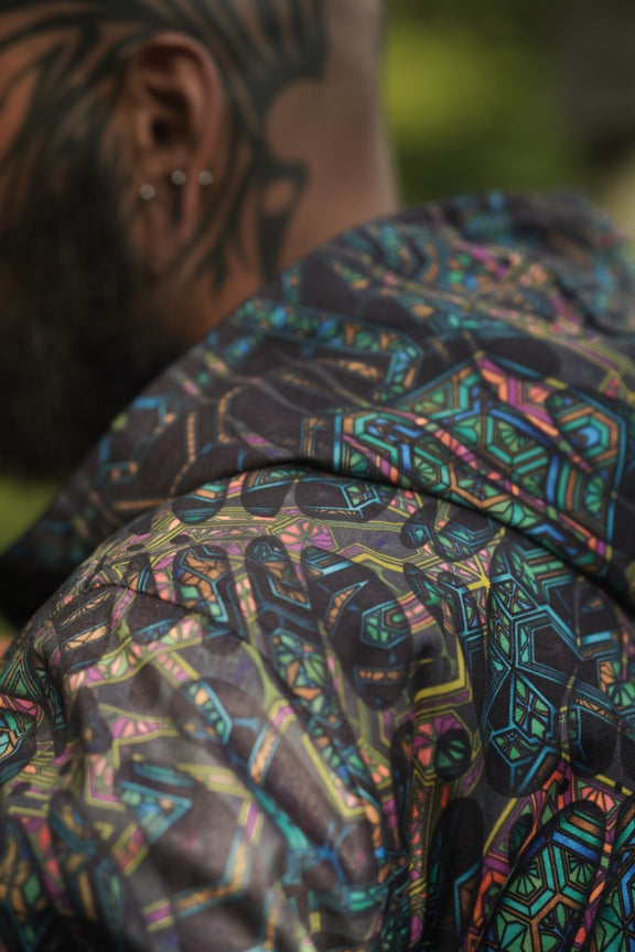 psychedelic jacket hood design close detail print