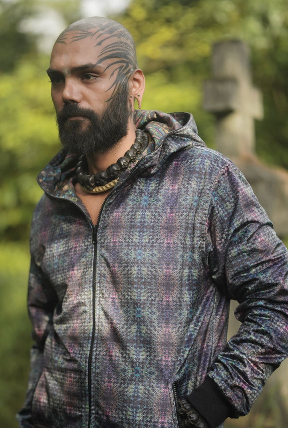 reversible jacket second side subtle pattern pocket detail