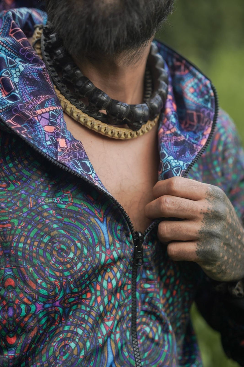 reversible rave jacket men zipper detail colorful design