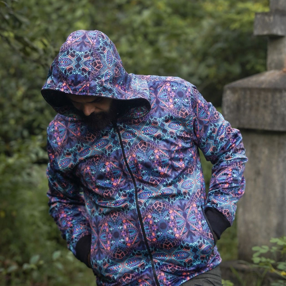 reversible jacket men hooded festival wear full look