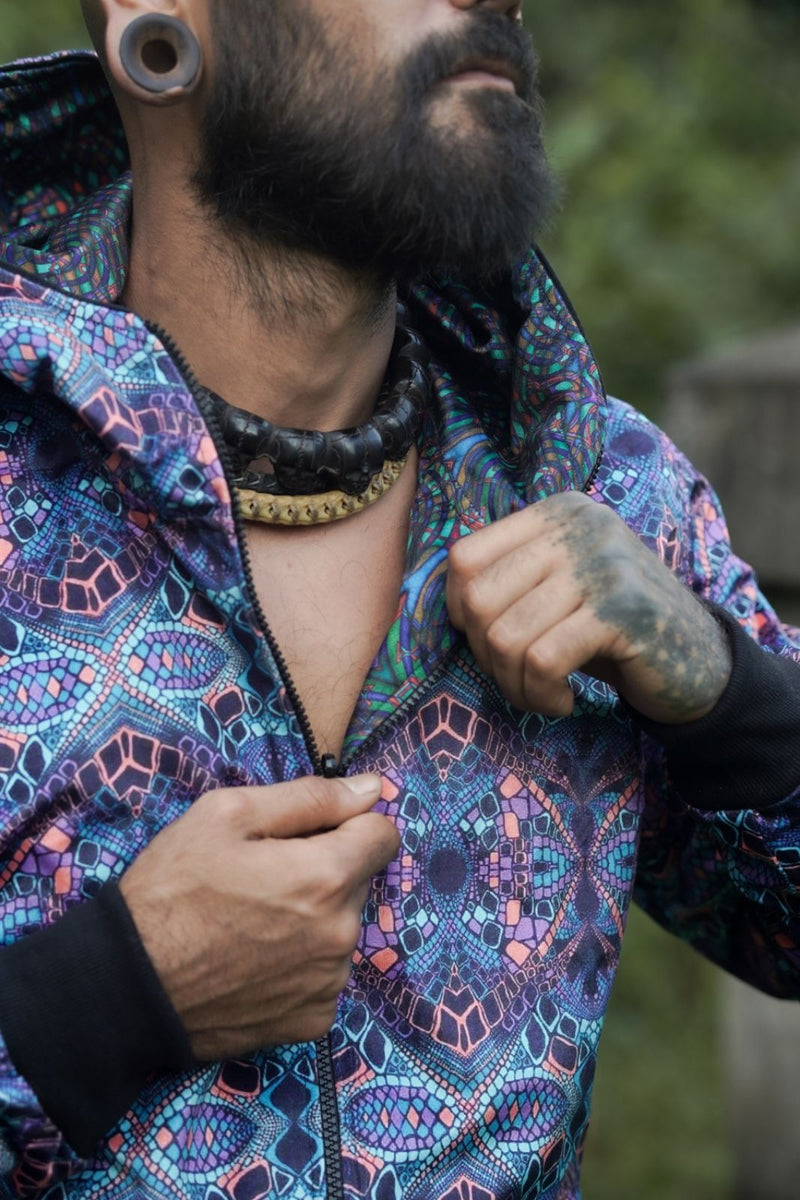 trippy geometric jacket men close fabric texture
