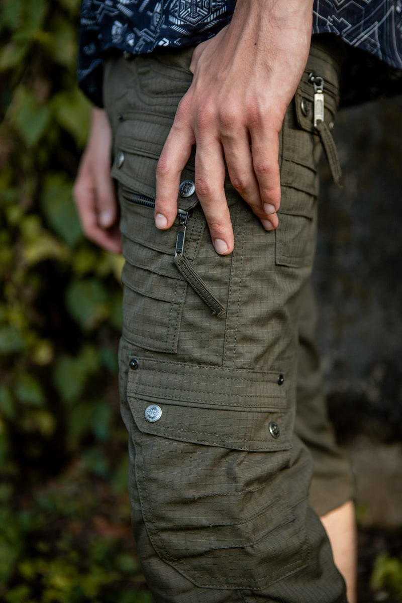 Maya Shorts | Dark Green Cotton Rib stop Cargo Shorts for Men