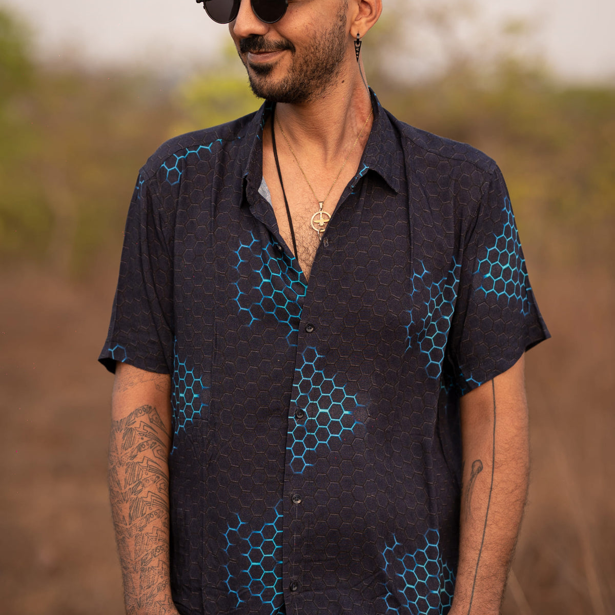 Mayan Molecules - Men's Short Sleeve Viscose Shirts | Men's Summer Partywear