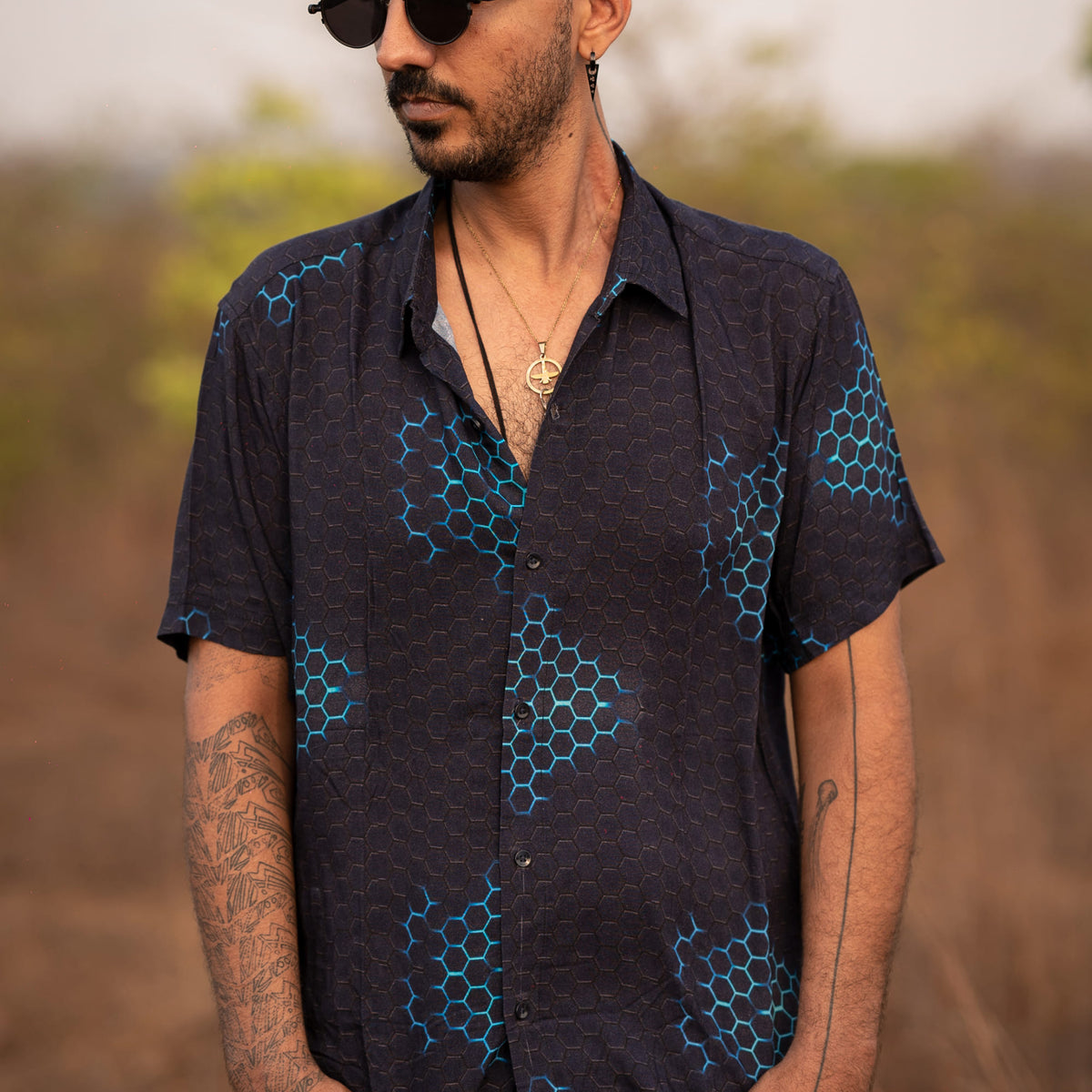 Mayan Molecules - Men's Short Sleeve Viscose Shirts | Men's Summer Partywear