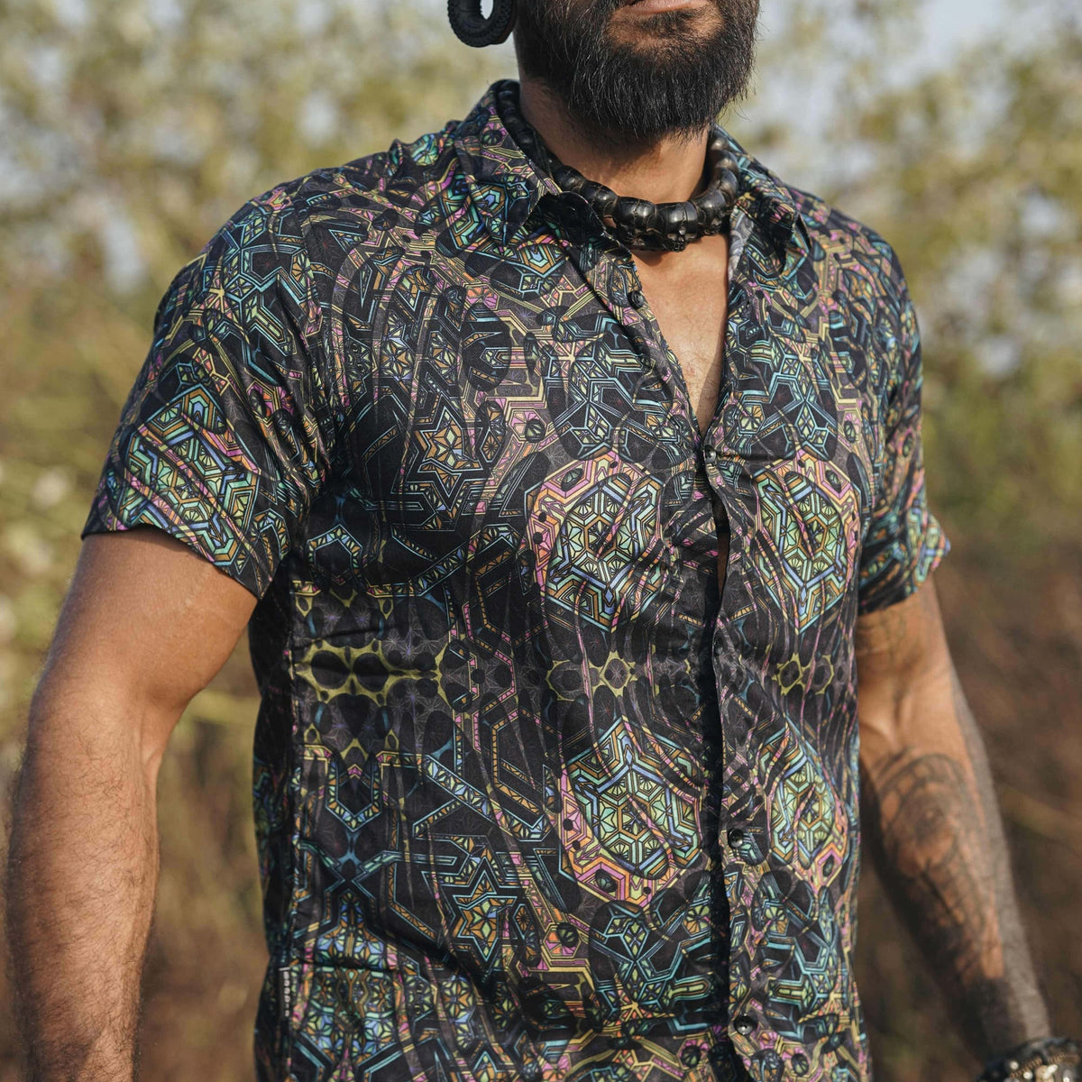 MIND FLARE | Men's Bamboo Shirts | Psychedelic Glitch Pattern Shirt