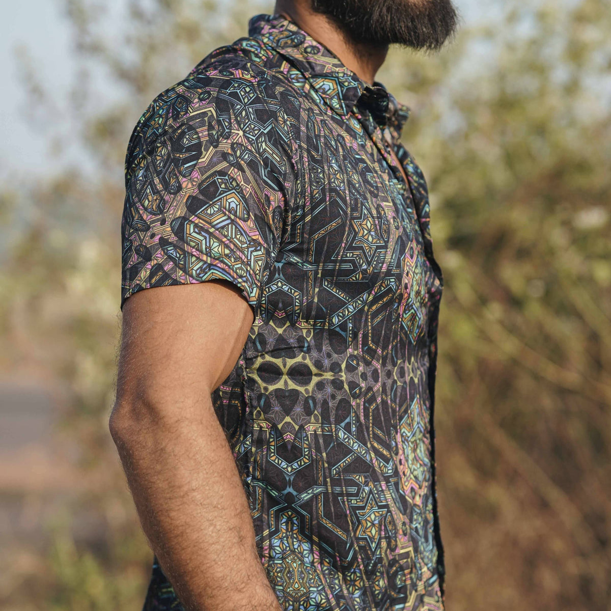MIND FLARE | Men's Bamboo Shirts | Psychedelic Glitch Pattern Shirt