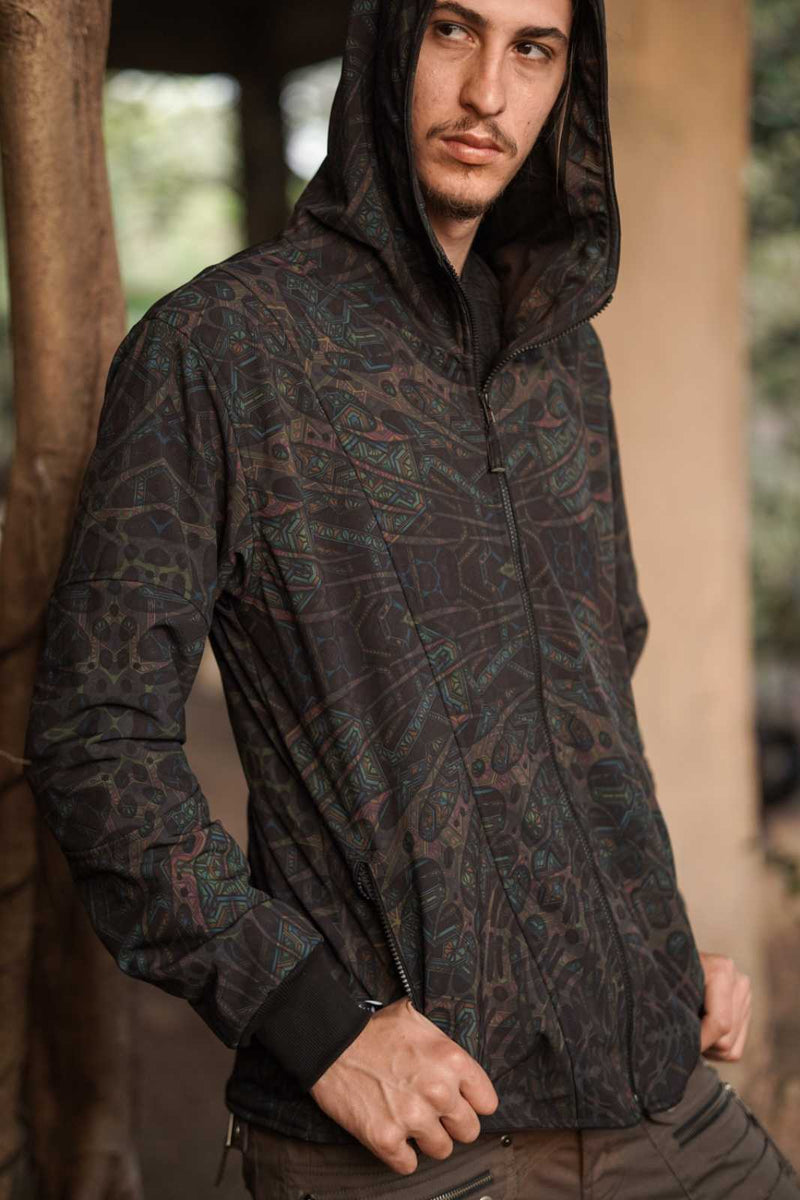 psychedelic windbreaker jacket with sacred geometry print front view