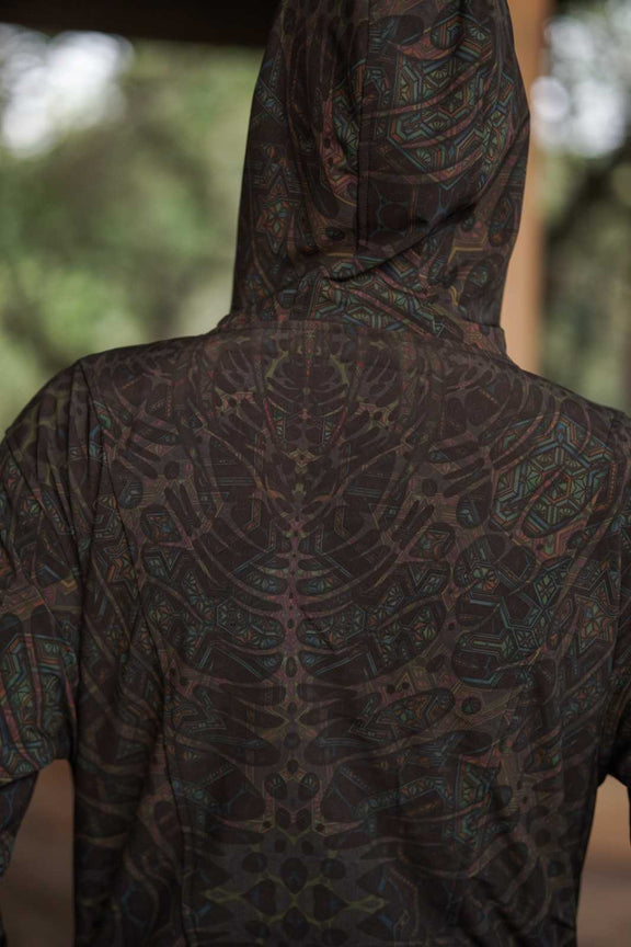 back view sacred geometry windbreaker jacket with hood