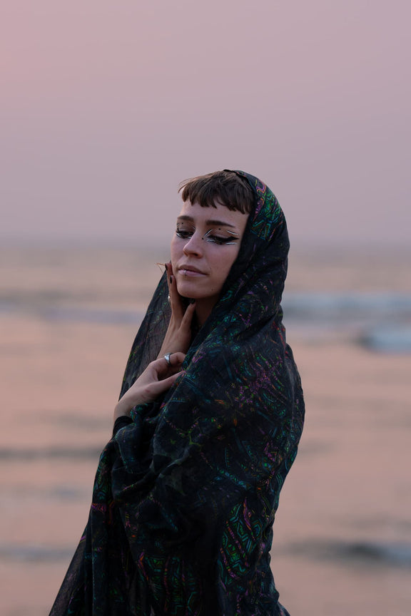 mind flare rave swimwear bikini with matching scarf tied beach look