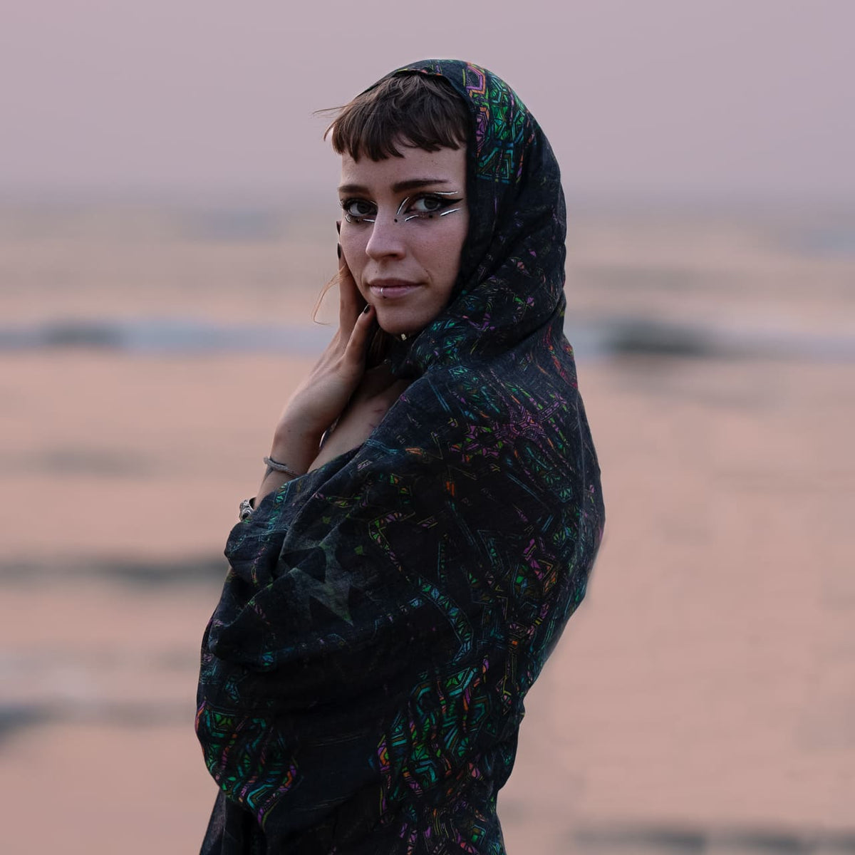 mind flare bamboo scarf psychedelic beach cover up portrait