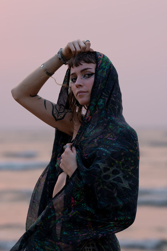 mind flare psychedelic bamboo scarf festival cover up styling