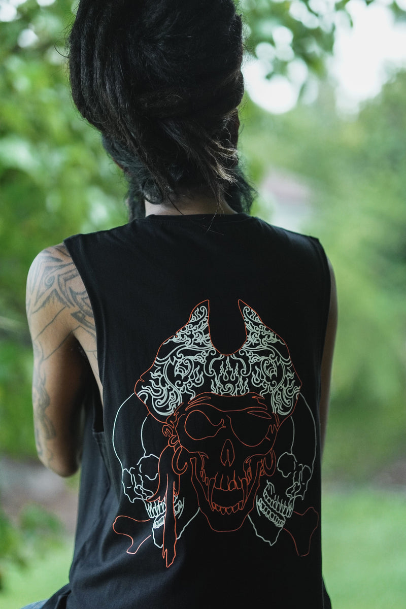 PIRATE'S GOSPEL | Men's Black Tank Tops | Skulls Print UV Glow Sleeveless Vest
