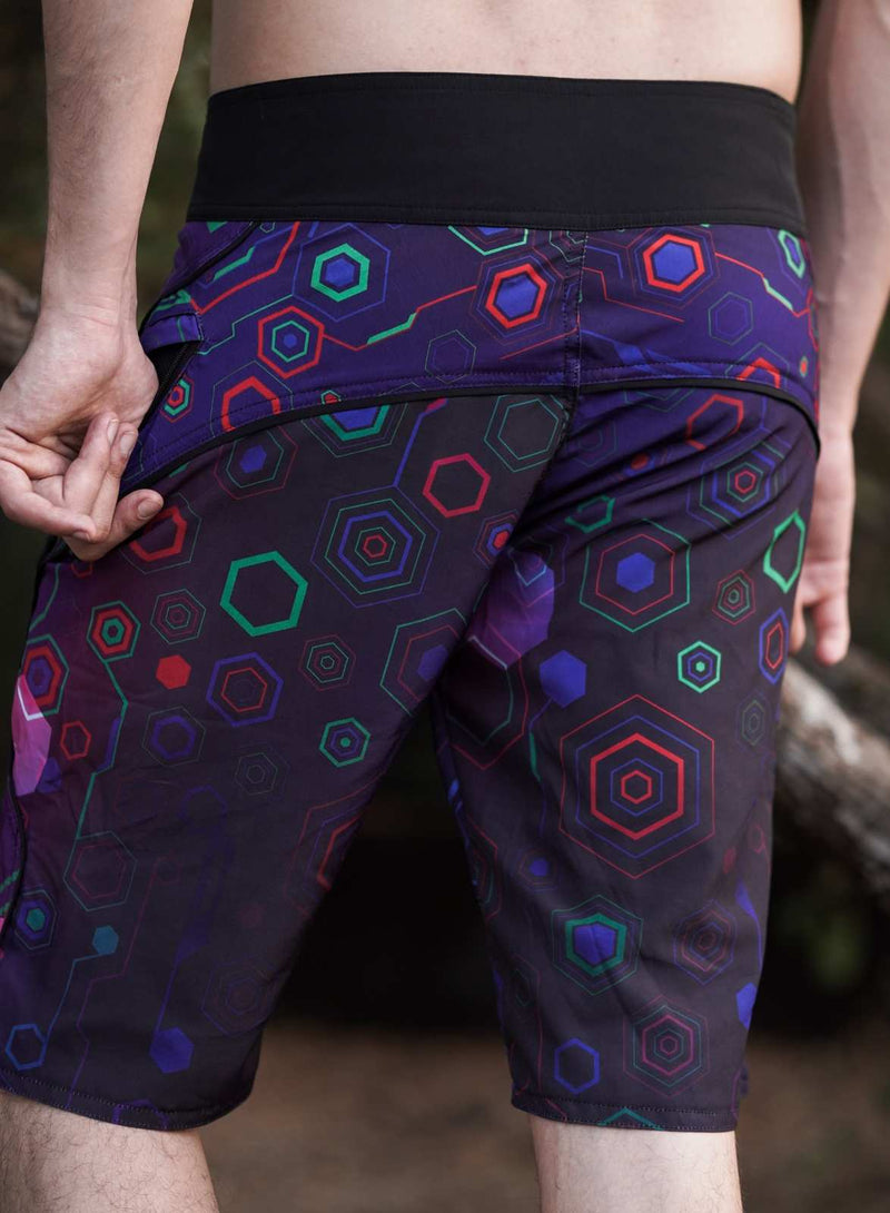 printed swim shorts back design hexagon pattern