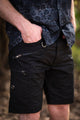 plain black shorts above the knee for men front view ny shorts