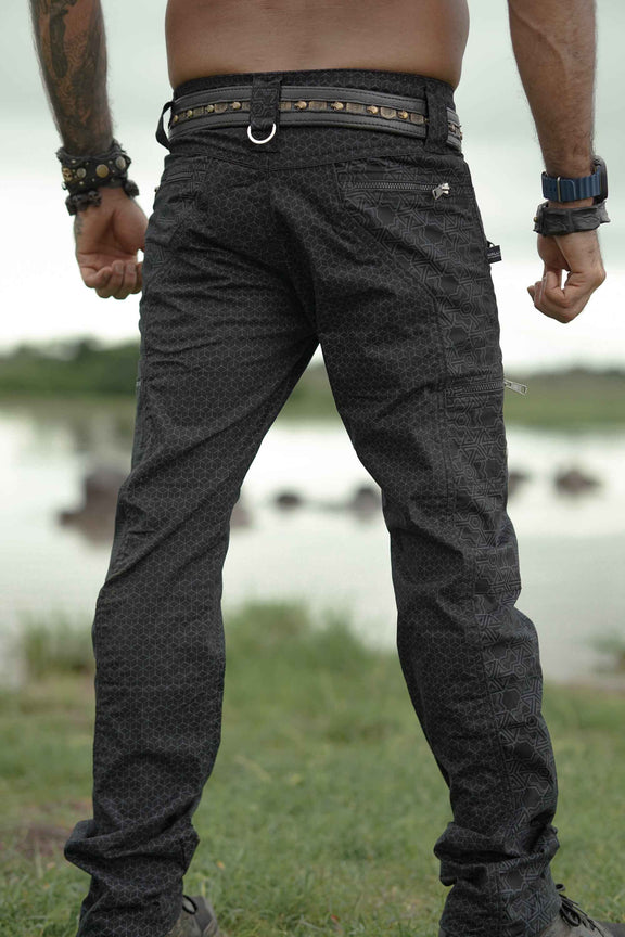 Pythagoras Abstract - Black NY Men's Multi Pocketed Cargo Pants