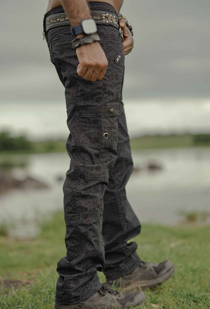 Pythagoras Abstract - Black NY Men's Multi Pocketed Cargo Pants