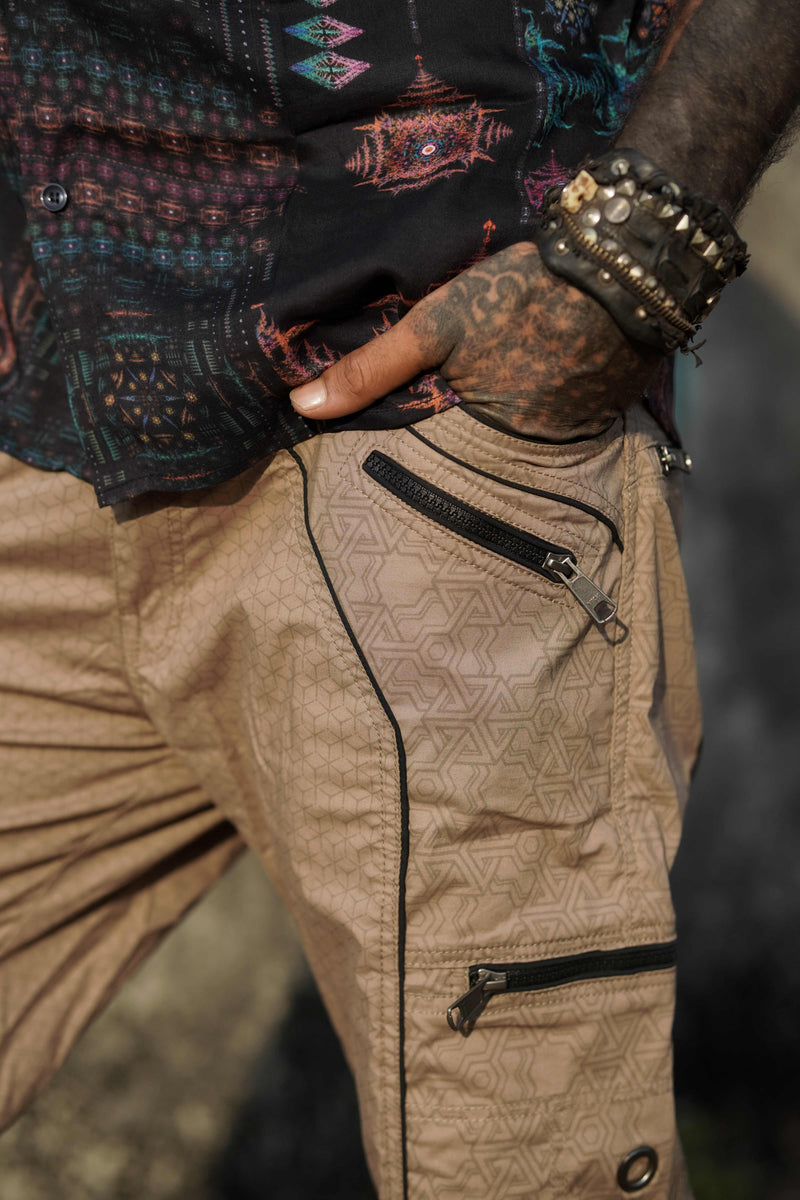 Pythagoras Abstract - Caramel Beige NY Men's Cargo Pants | Geometric Print Pants
