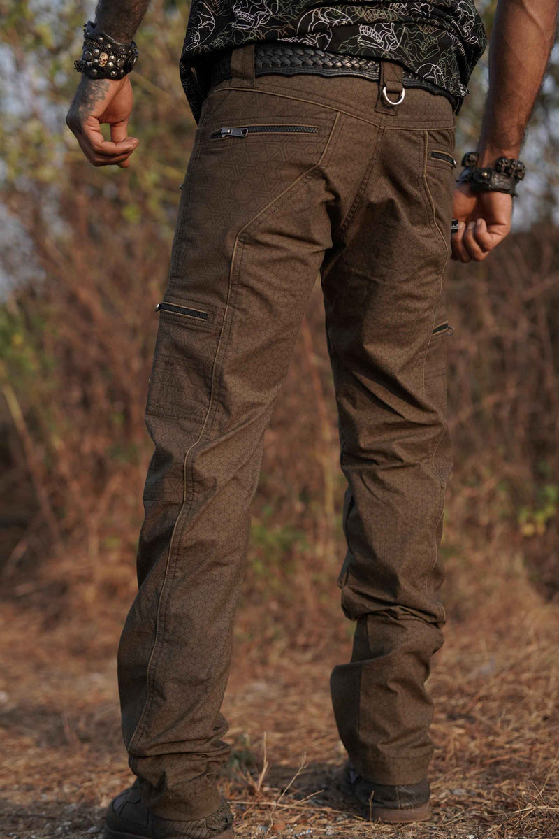 Back view of stretchable khaki cargo pants street wear for men