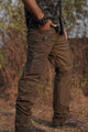 Side view of khaki NY street wear cargo pants with zipper pockets

