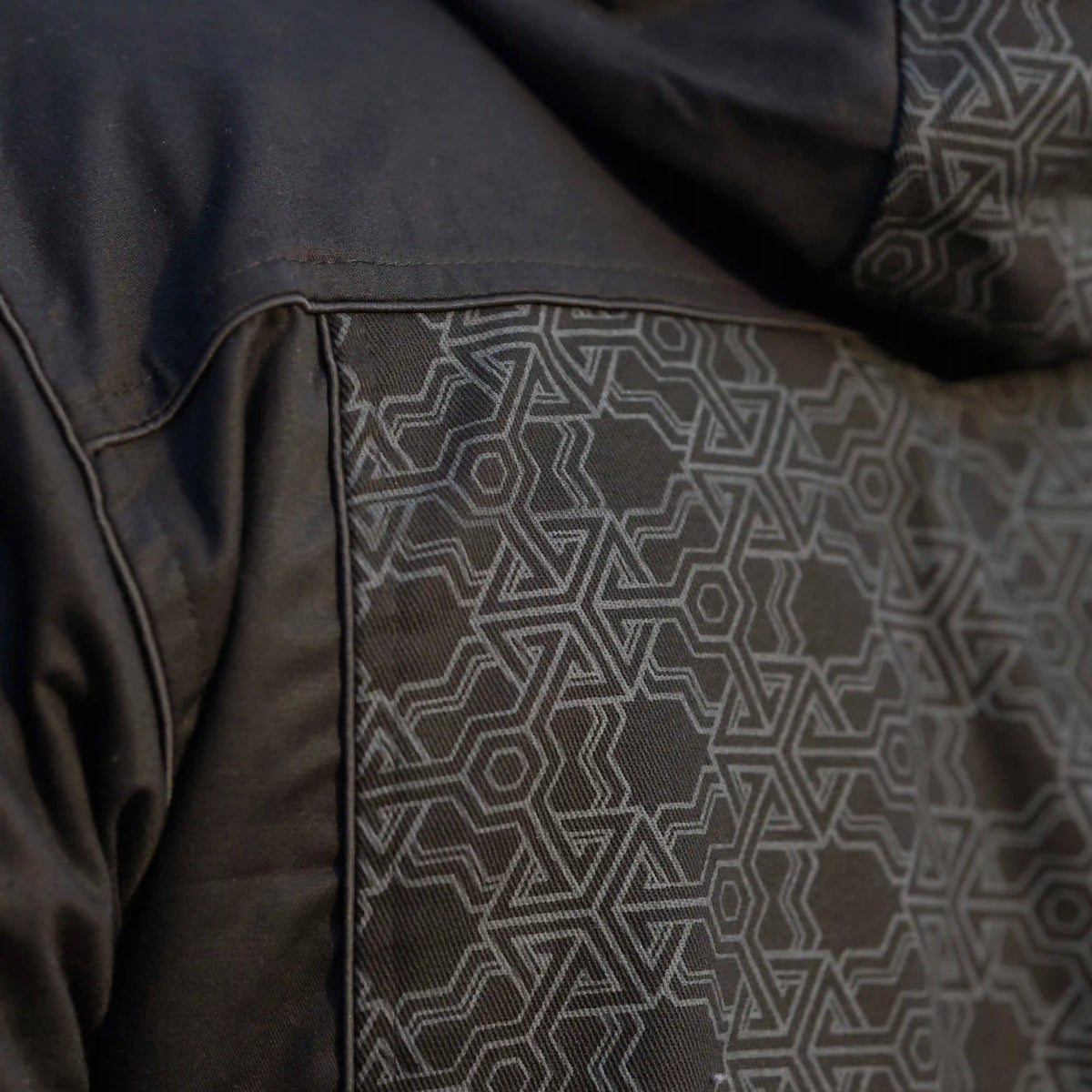 psychedelic geometric pattern heavy cotton festival jacket fabric detail pythagoras design