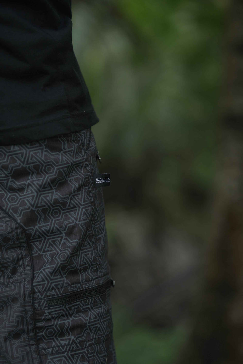 Sacred geometry detail on stretchable cotton cargo trousers