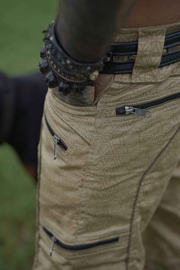 psytrance festival 3/4 cargo shorts caramel color