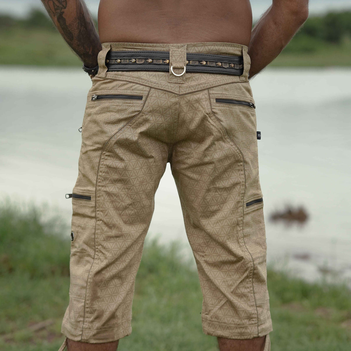 festival cargo shorts for men caramel back view
