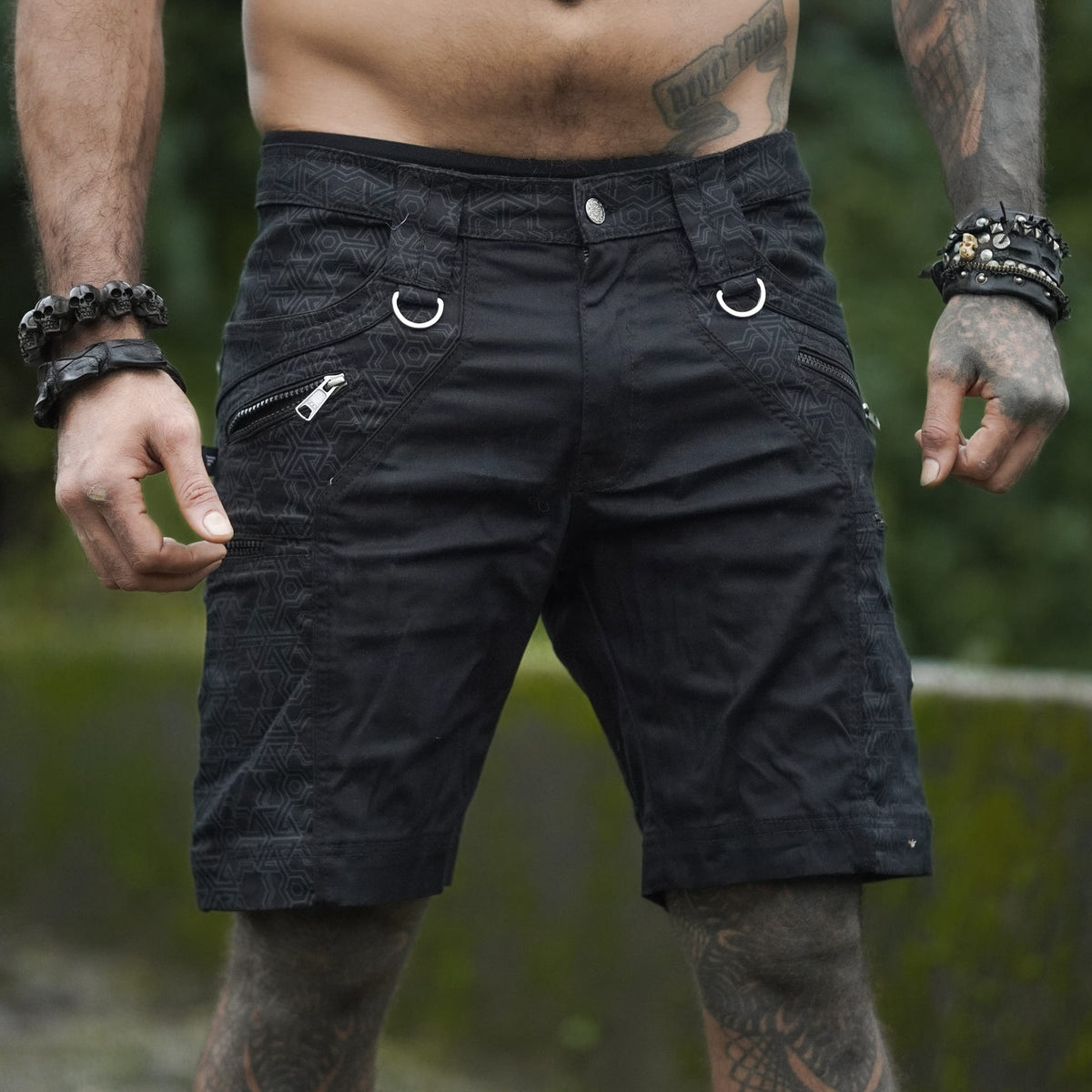 pythagoras jet black ny above knee shorts front view pockets
