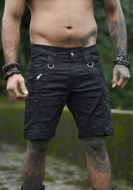 pythagoras jet black ny above knee shorts front view pockets