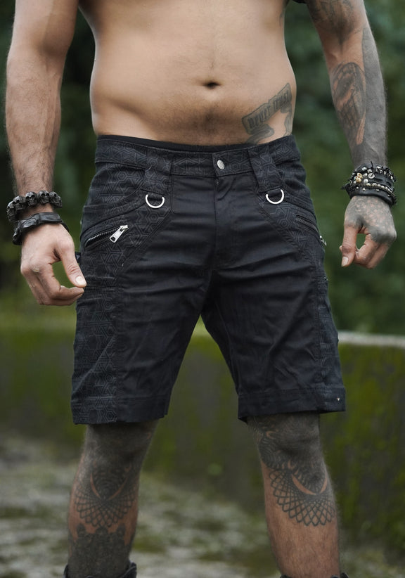 pythagoras jet black ny above knee shorts front view pockets
