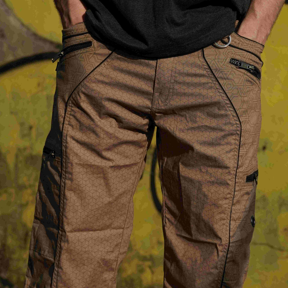 3 quarter cargo shorts for men dark beige front view